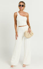 Almarie Top - One Shoulder Textured Crop Top in Off White