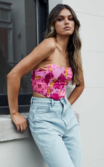Brailey Top - Bustier Top in Pink Jacquard
