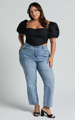 Estella Top - Puff Sleeve Corset Bustier Top in Black