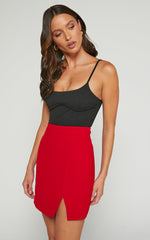 Evelenna Mini Skirt - High Waisted Split Skirt in Red