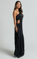 Kitsune Maxi Dress - One Shoulder Cut Out Dress in Black