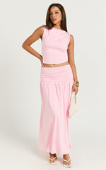 Nancy Top - Off Shoulder Twist Asymmetrical Sleeve Top in Pink