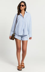 Tori Top - Oversized Button Down Stripe Shirt in Light Blue Stripe