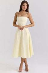 Lemon Stretch Cotton A-Line Midi Sundress