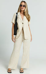 Ace Shirt - Linen Look Shirt with Statement Button in Oatmeal