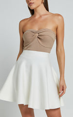 Farrah Mini Skirt - High Waisted A Line Skirt in Off White