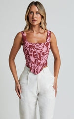 Lydie Top - Panelled Corset Top in Whirlind Print