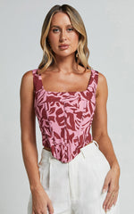 Lydie Top - Panelled Corset Top in Whirlind Print