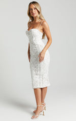 Shayda Lace Midi Dress - Bust Cup Lace Dress in White