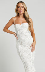 Shayda Lace Midi Dress - Bust Cup Lace Dress in White